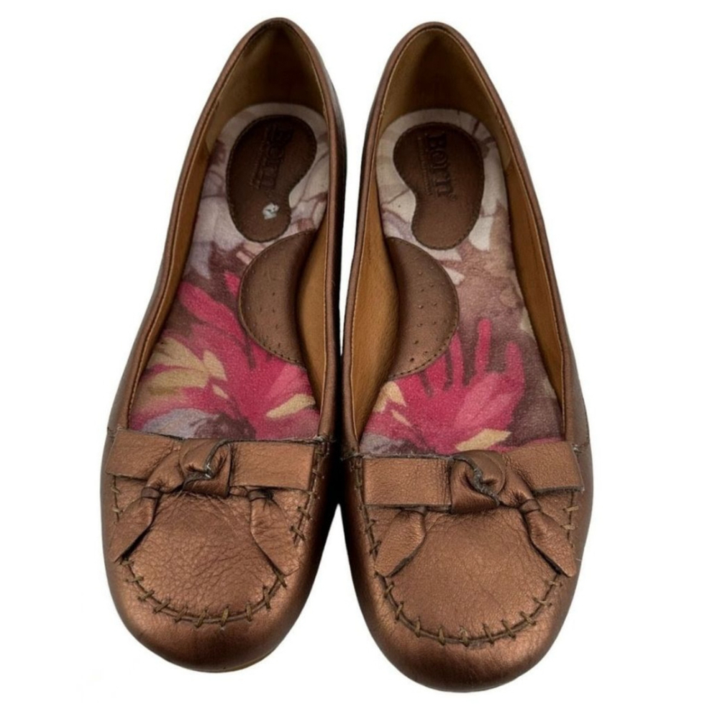 Born Louise Metallic Bronze Leather Ballet Flats Size 7.5